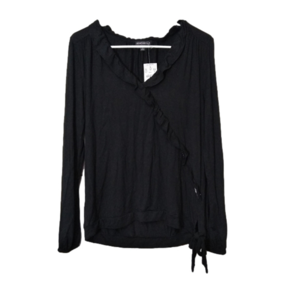 J. Crew Mercantile blouse black ruffle detailing long sleeve size small …
